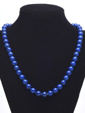 Lapis Lazuli Hand-knotted Bead Necklace with 14K Gold Clasp 19" Vintage